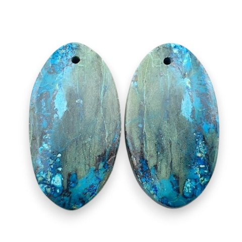 Shattuckite pair of cabohones with holes 27x15 mm no S164