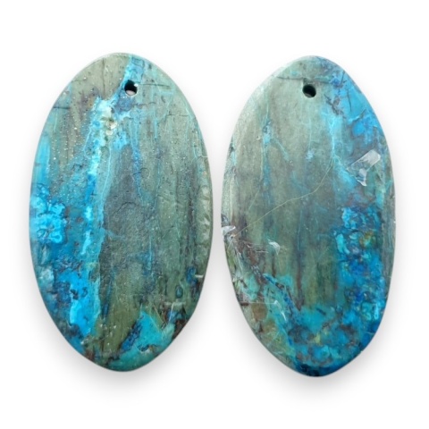 Shattuckite pair of cabohones with holes 27x15 mm no S164