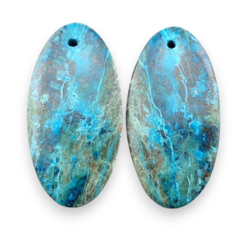 Shattuckite pair of cabohones with holes 28x14 mm no S165