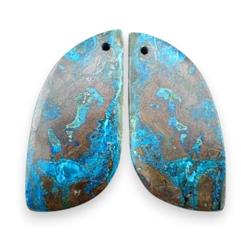 Shattuckite pair of cabohones with holes 32x15 mm no S113