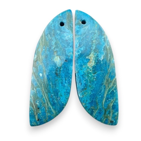 Shattuckite pair of cabohones with holes 33x11 mm no S173