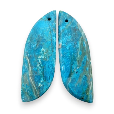 Shattuckite pair of cabohones with holes 33x11 mm no S173