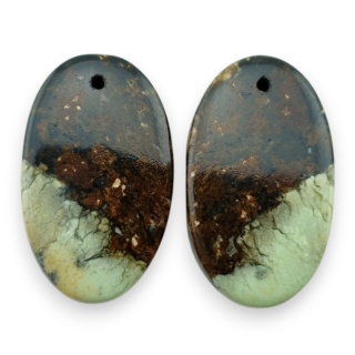 Chryzopraz cytrynowy para kaboszonów z dziurką 24x14 mm nr R740