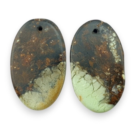 Lemon chrysoprase pair of cabohones with holes 24x14 mm no R740