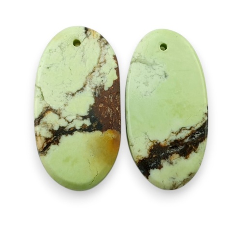 Chryzopraz cytrynowy para kaboszonów z dziurką 25x13 mm nr R746