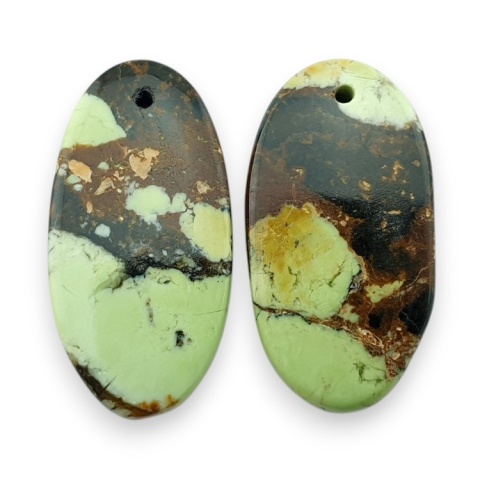 Chryzopraz cytrynowy para kaboszonów z dziurką 26x14 mm nr R742