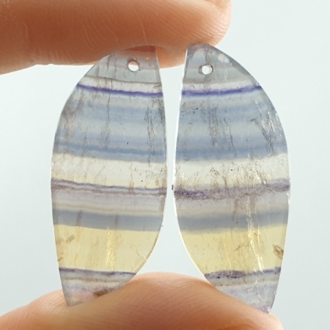 Fluorite pair of cabohones with holes 33x14 mm no S288