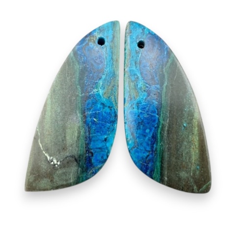 Shattuckite pair of cabohones with holes 33x13 mm no S182