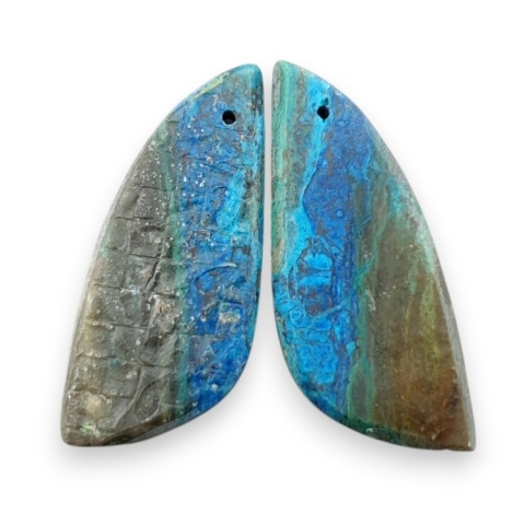 Shattuckite pair of cabohones with holes 33x13 mm no S182