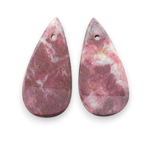 Thulite pair of cabohones with holes 21x11 mm no R722