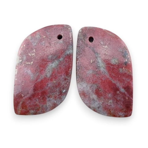 Thulite pair of cabohones with holes 23x13 mm no R682