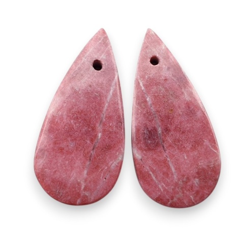 Thulite pair of cabohones with holes 24x11 mm no R733