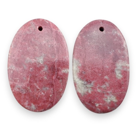 Thulite pair of cabohones with holes 28x18 mm no R680