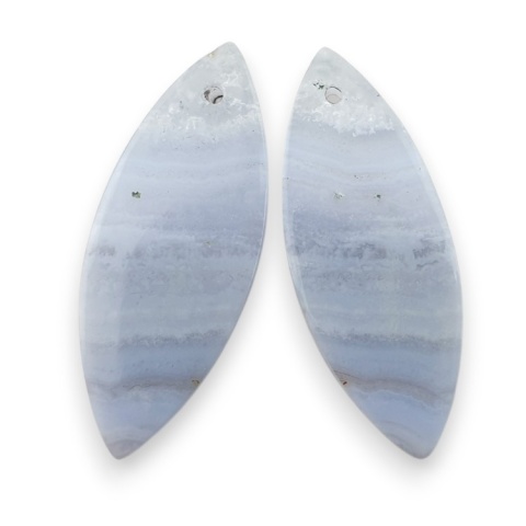 Blue lace agate pair of cabohones with holes 32x12 mm no R957