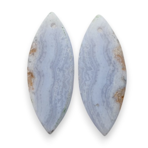 Blue lace agate pair of cabohones with holes 32x13 mm no R925