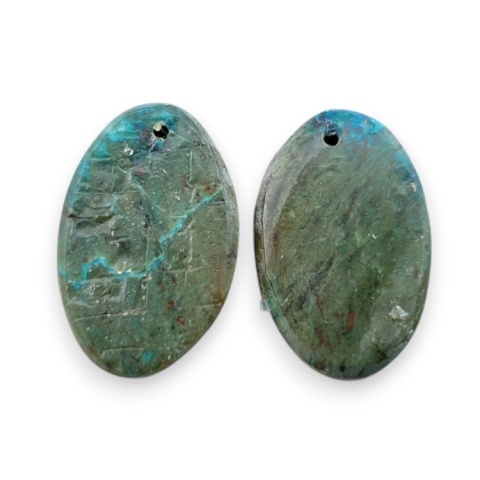 Chrysocolla pair of cabohones with holes 18x12 mm no S190
