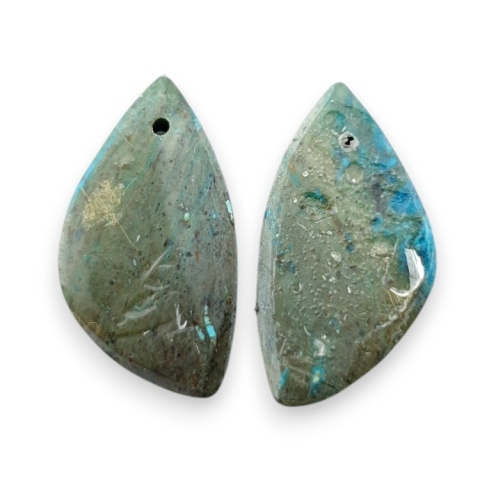 Chrysocolla pair of cabohones with holes 20x11 mm no S194