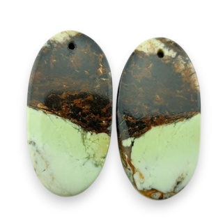 Chryzopraz cytrynowy para kaboszonów z dziurką 27x14 mm nr R799