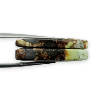 Chryzopraz cytrynowy para kaboszonów z dziurką 27x14 mm nr R799