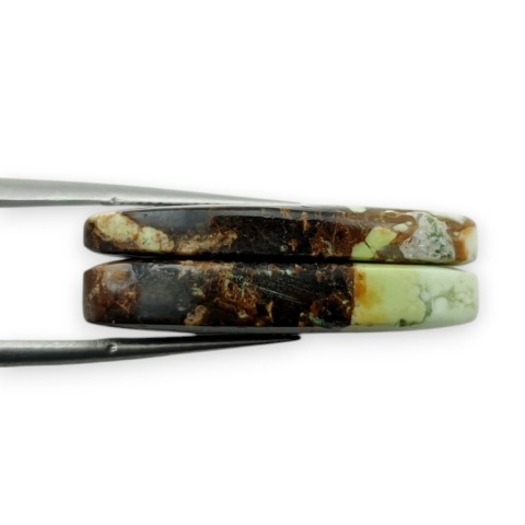 Chryzopraz cytrynowy para kaboszonów z dziurką 27x14 mm nr R799