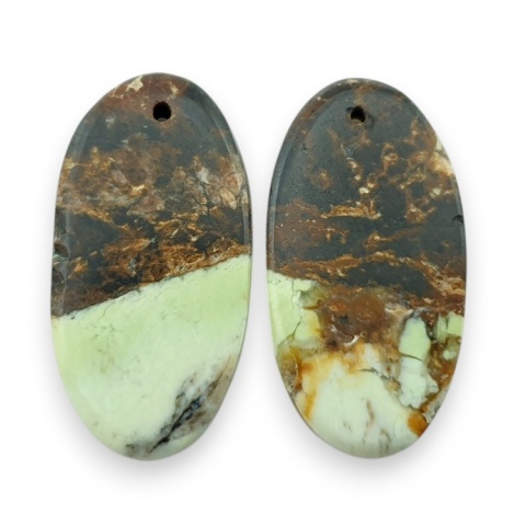 Chryzopraz cytrynowy para kaboszonów z dziurką 27x14 mm nr R799