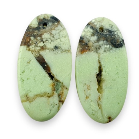 Chryzopraz cytrynowy para kaboszonów z dziurką 27x14 mm nr R808