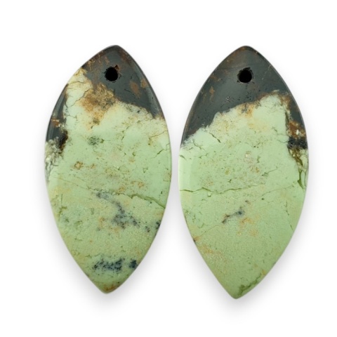Lemon chrysoprase pair of cabohones with holes 27x14 mm no R821