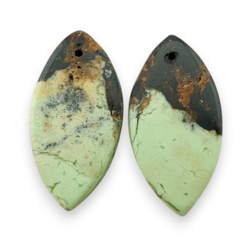 Lemon chrysoprase pair of cabohones with holes 27x14 mm no R821