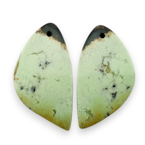Lemon chrysoprase pair of cabohones with holes 28x15 mm no R793