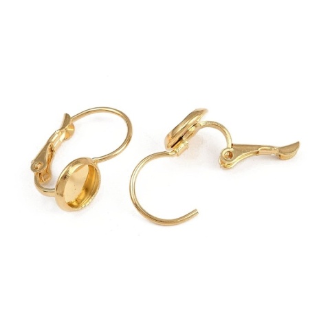 English earwires with cabochon setting 6 mm, 316L surgical steel, 2 pcs, gold color