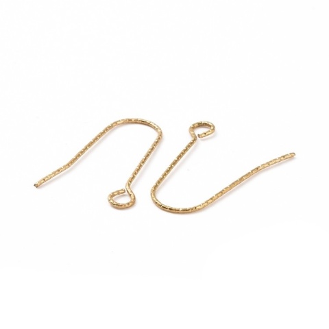 Open, corrugated hooks with eyelet, surgical steel 316L, 22 mm, 2 pcs, gold color, IP coating