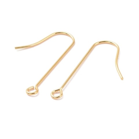 Open hooks with eyelet, surgical steel 316L, 28 mm, 4 pcs, gold-plated