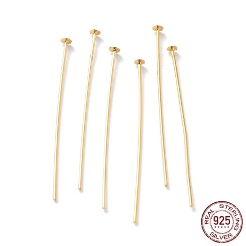 Nail pins silver 925 40x0.6 mm 2 pcs gold plated