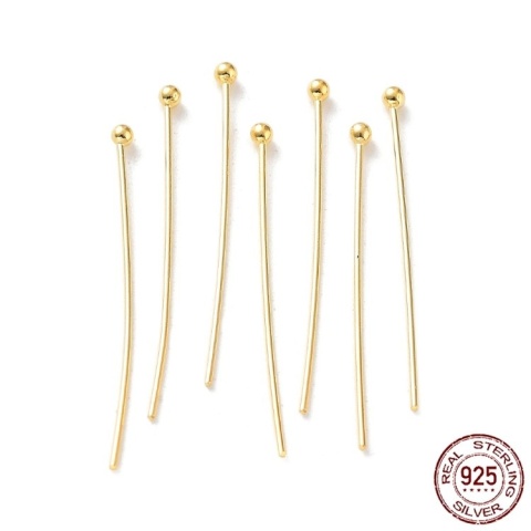 Pins with ball silver 925 15x0.5 mm 4 pcs gold plated