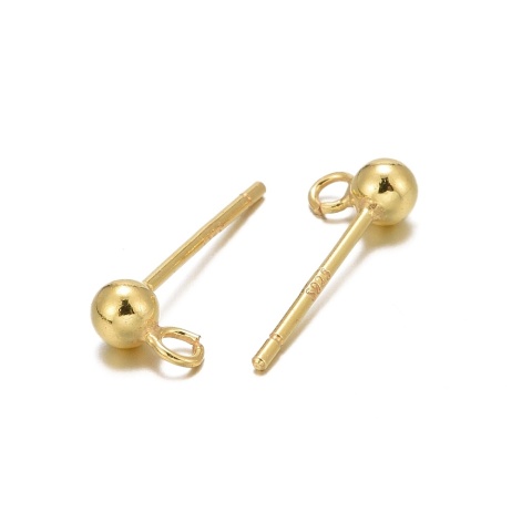 Ball studs with eye silver 925 3 mm 2 pieces gold plated