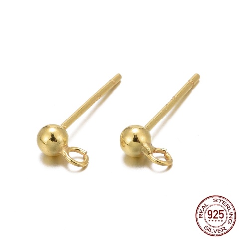 Ball studs with eye silver 925 3 mm 2 pieces gold plated