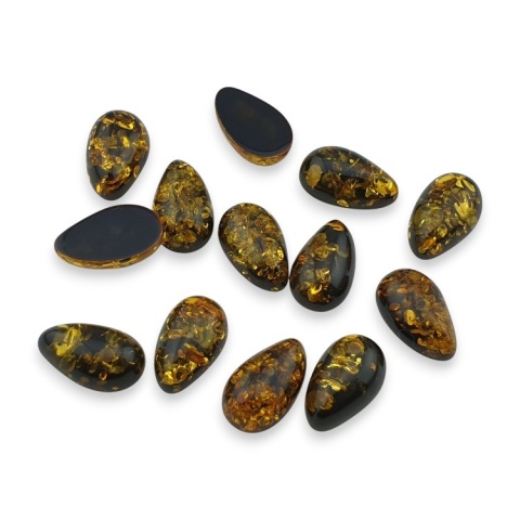 Baltic amber teardrop cabochon 13x8 mm 1 pc green