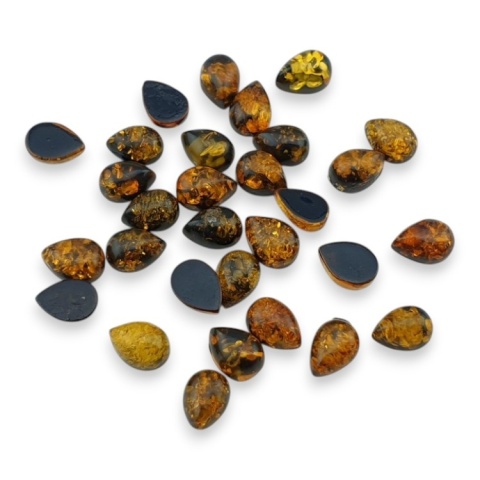 Baltic amber teardrop cabochon 7x5 mm 1 pc green