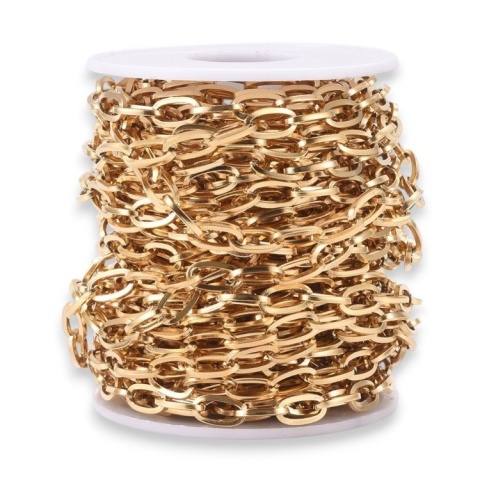 Stainless steel chain 6.8x4.0x0.8 mm 0.5 m gold color IP coating