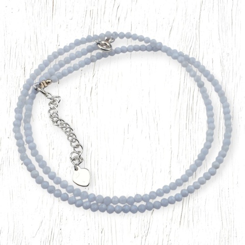 Agate blue lace faceted 2.8 mm silver necklace 1 pc.