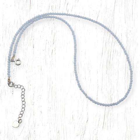 Agate blue lace faceted 2.8 mm silver necklace 1 pc.