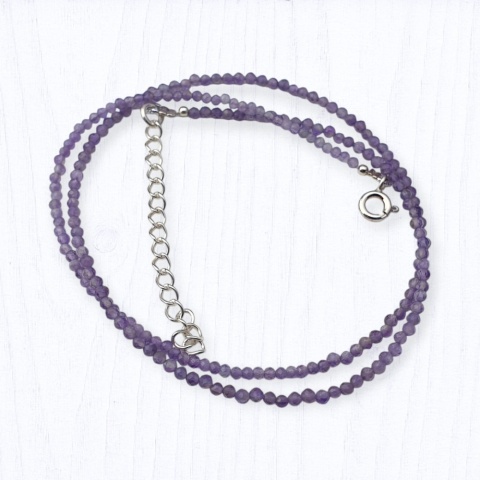 Ametyst fasetowany 2 mm naszyjnik srebro 925 1 szt.