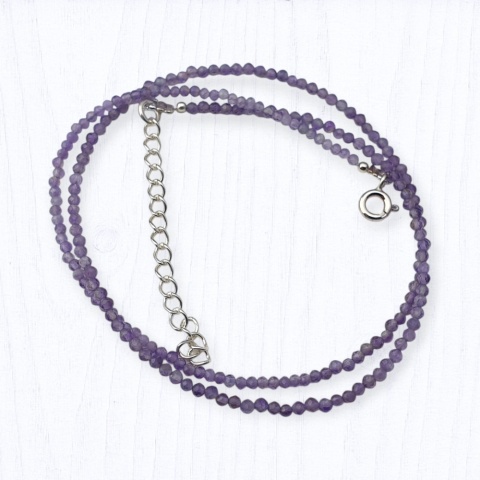 Ametyst fasetowany 2 mm naszyjnik srebro 925 1 szt.