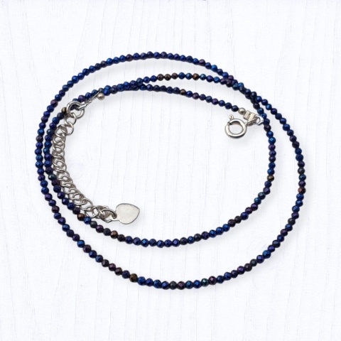 Multicolored hematite faceted 2 mm silver necklace