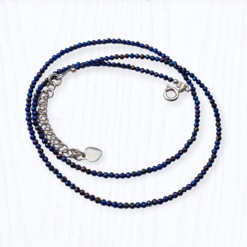 Multicolored hematite faceted 2 mm silver necklace