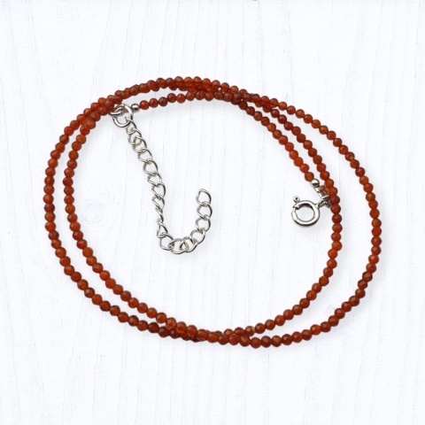 Carnelian faceted 2 mm silver necklace 1 pc.