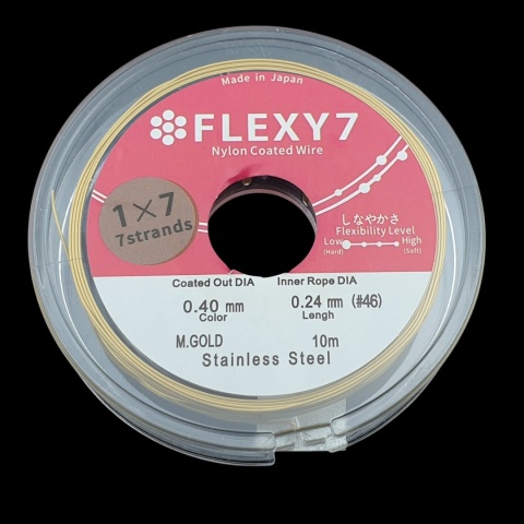 Japońska linka jubilerska stalowa powlekana SakuLux Flexy 7 0,4 mm szpula 10 m złota