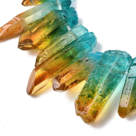 Quartz icicle with hole green-orange 20-45 mm 1 pc.