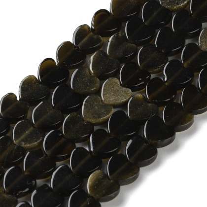Obsydian złoty serce z dziurką 6x6 mm 6 szt.