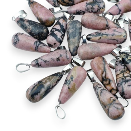 Black rhodonite pendant drop 25-26 mm 1 pc.
